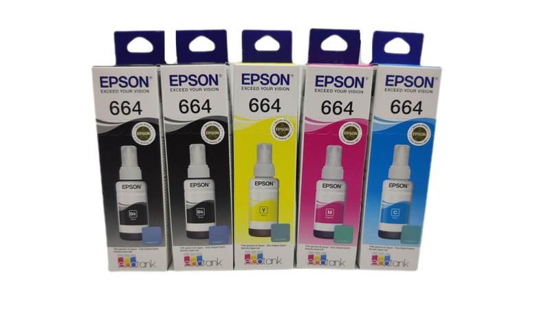 Imagem de Kit 5 tintas epson 664 l110 l210 l220 l355 l365 l375 l1300