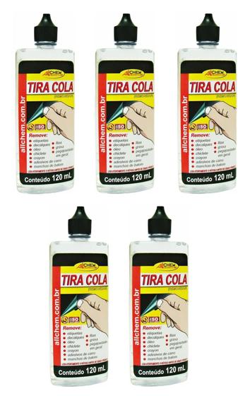 Imagem de Kit 5 Tira Cola 120ml Remove Cola Adesivo Chiclete Duplaface Pro Allchem