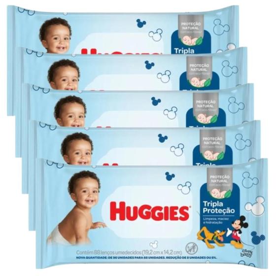 Imagem de Kit 5 Toalha Umedecida Huggies Tripla Proteção 88Un -Huggies