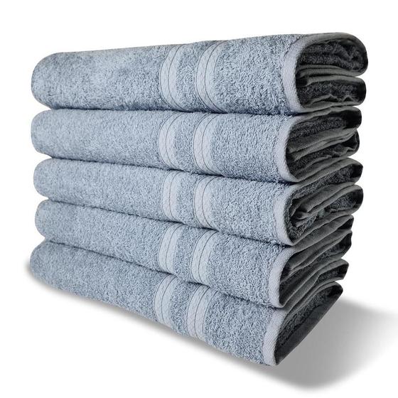 Imagem de Kit 5 Toalhas de Banho 430g/m² Grande Grossa 80x150cm Itália Soft  - Azul