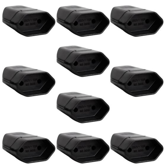 Imagem de Kit 5 Tomada Fêmea 2p 10A Desmontável Com Inmetro Preto Bivolt