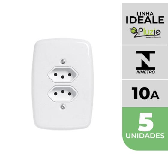 Imagem de Kit 5 Tomadas Dupla 10A Ideale Pluzie 4x2 branca 250V