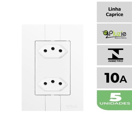 Imagem de Kit 5 Tomadas Dupla 10A Monobloco Caprice Pluzie 4x2 branca 250V