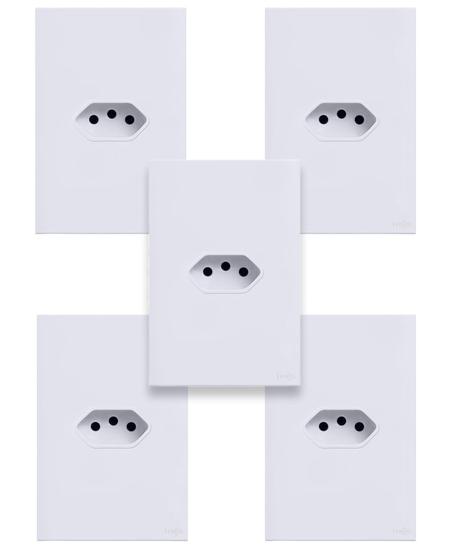 Imagem de Kit 5 Tomadas Simples 10A Glass Espelho 4x2 Acrilico Branco