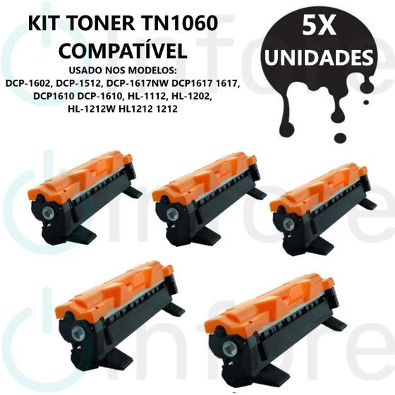 Imagem de Kit 5 Toner Compatível TN1060 Tn1060 Tn-1060 Tn1000 HL1202 1212 1512 DCP1602 DCP-1510 1617 HL-1110