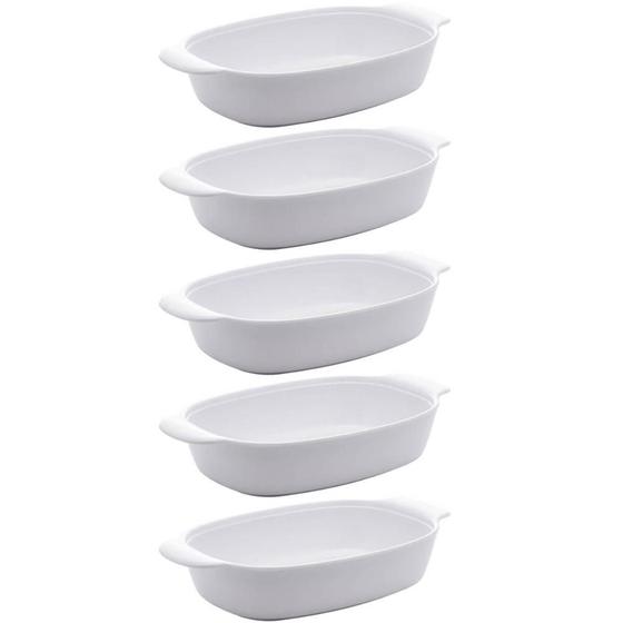 Imagem de Kit 5 Travessas para Servir de Melamina Branca 23cm com Alça