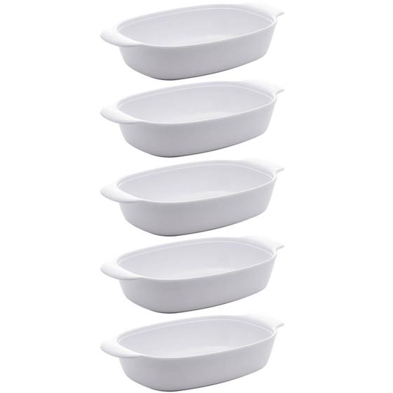 Imagem de Kit 5 Travessas para Servir de Melamina Branca 23cm com Alças para Restaurantes Casa Milão Lyor