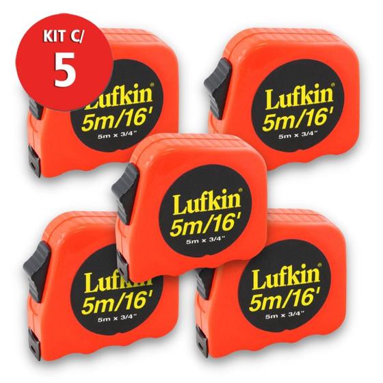 Imagem de Kit 5 Trena 5 Metros Laranja LufKin