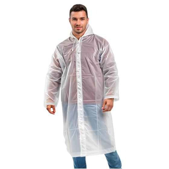 Imagem de Kit 5 un Capa de Chuva Transparente PVC Impermeável Com Capuz Reforçada Tamanho Único Resistente