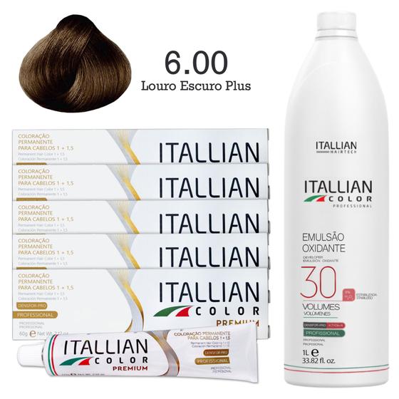 Imagem de Kit 5 Un Coloração 6.00 Louro Escuro Plus + Oxidante de 1L 30 Vol  Itallian Color