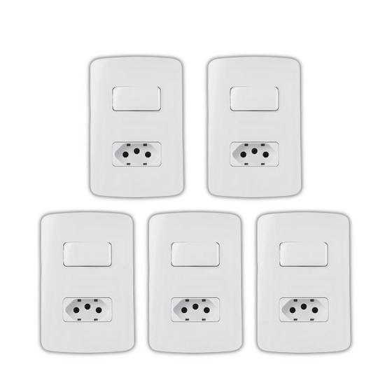 Imagem de Kit 5 Uni - MG B3 Conj 2P+T 10A + 1 Int Paralelo 10A Branco