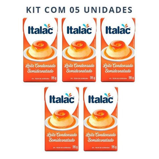 Imagem de Kit 5 unidades de Leite Condensado Italac Semidesnatado 395g