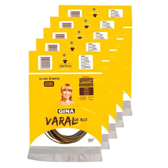 Imagem de Kit 5 unidades de Varal de aço de 20 metros Resistente para estender roupas Áreas externas e internas com presilhas