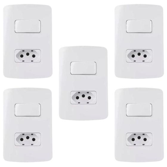 Imagem de Kit 5 unidades - mg b3 conj 1 tom. 2p+t 20a + 1 int. simples 10a 4x2 branco (19474)