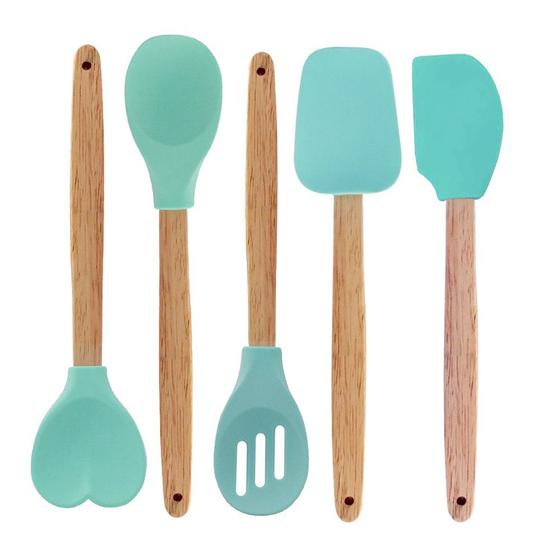 Imagem de Kit 5 Utensilios Candy Espátula Colher Coração Silicone Verde