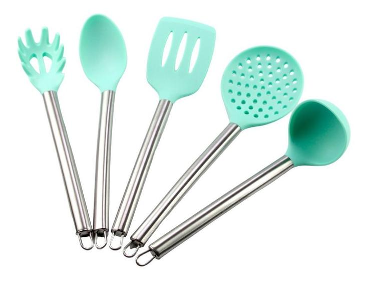 Imagem de Kit 5 Utensílios Cozinha Silicone Colher Espátula Concha Vd