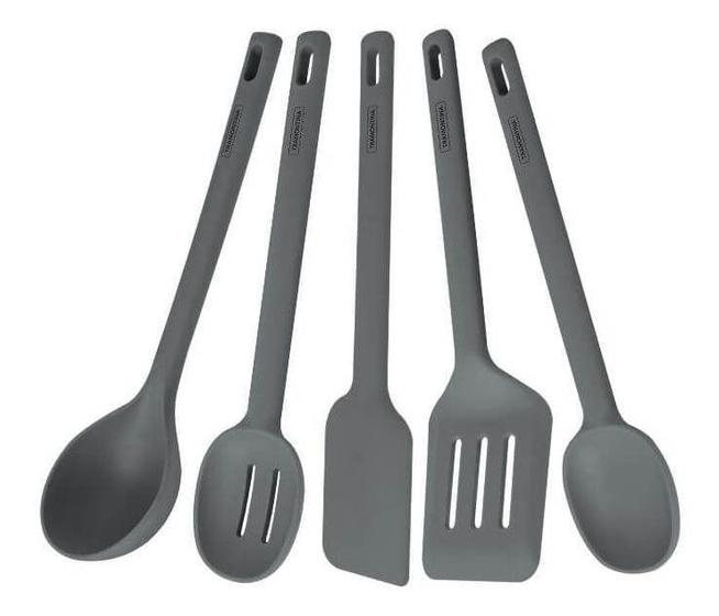 Kit 5 Utensílios de Cozinha Silicone Colher Concha Espátula Tramontina Menor preço em Kit 5 Utensílios de Cozinha Silicone Colher Concha Espátula Tramontina