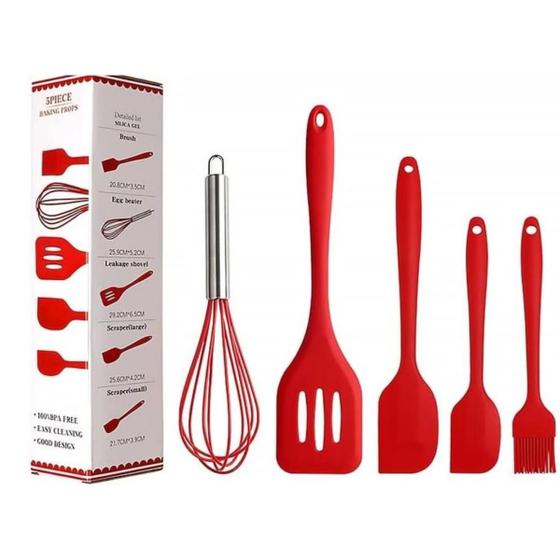 Imagem de Kit 5 Utensílios De Silicone Cozinha Colher Espátulas Escova Resistente ao Calor