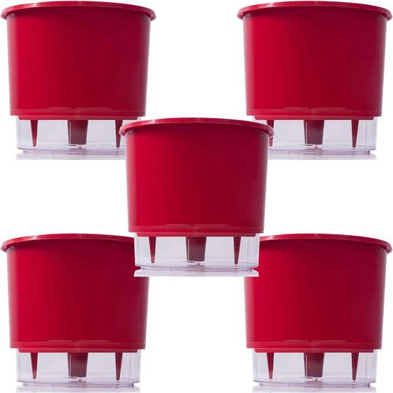 Imagem de Kit 5 Vaso Raiz Autoirrigavel 12X11 Vermelho Plantas Tempero