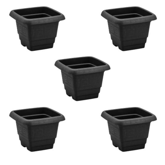 Imagem de Kit 5 Vasos Plástico Quadrado 2,1 Litros Preto Casa Jardim