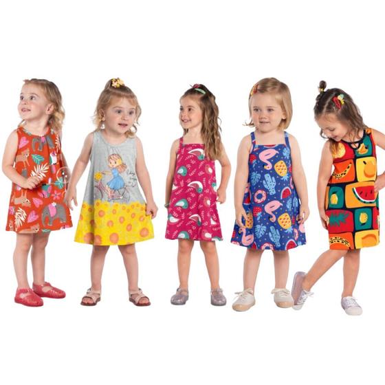 Imagem de Kit 5 Vestidos Infantil Meia Malha Kyly AtacadoVerão