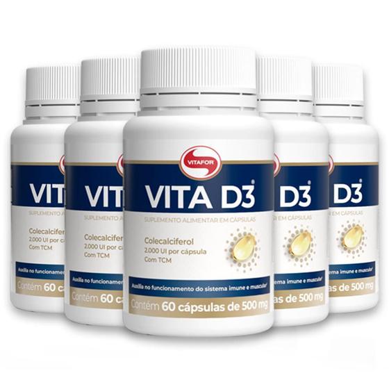 Kit 5 Vita D3 Vitamina D 60 Cápsulas Vitafor Menor preço em Kit 5 Vita D3 Vitamina D 60 Cápsulas Vitafor