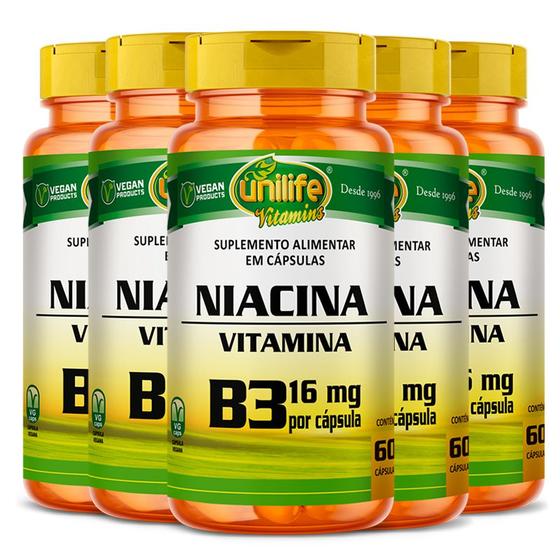 Imagem de Kit 5 vitamina b3 60 caps de 500 mg unilife