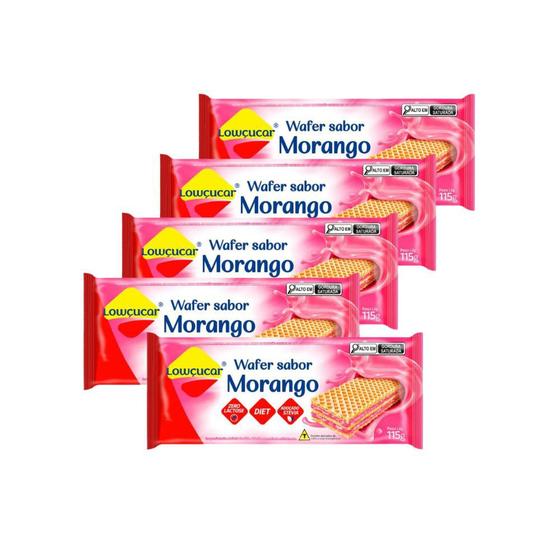 Imagem de Kit 5 wafer sabor morango zero acucar zero lactose zero gordura trans baixo teor de sódio lowcucar 115g