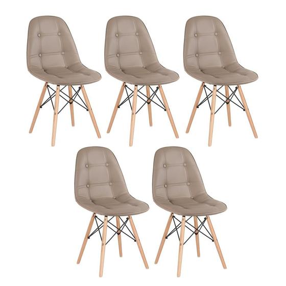 Imagem de KIT - 5 x cadeiras estofadas Eames Eiffel Botonê - Base de madeira clara