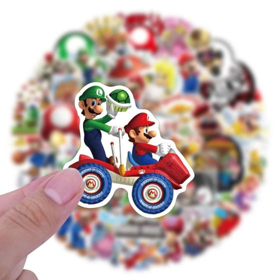 Imagem de Kit 50 Adesivos Sticker Super Mario Bros Paper World Luigi Peach Yoshi Prova D'água