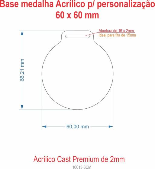 Imagem de Kit 50 Base Medalha Acrílico Cristal Cast 2Mm - Redonda 6 Cm