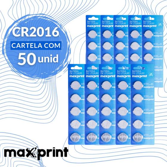 Imagem de Kit 50 Baterias CR2016 Lithium 3V Super Maxprint Botão Moeda Relógio - 10 Cartelas C 5 Unid