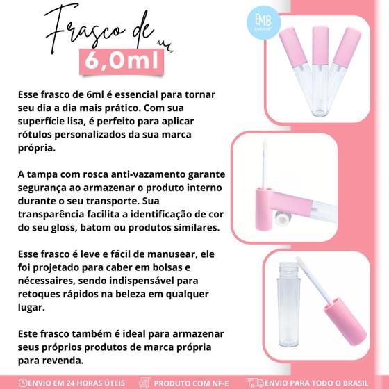 Imagem de Kit 50 Batom Gloss Labial 6ml Vazio Com Batoque Limha Premium.