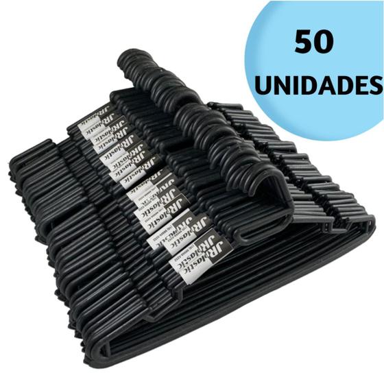 Imagem de Kit 50 Cabides Para Roupas REFORÇADO - Cabide Adulto Redondo Preto