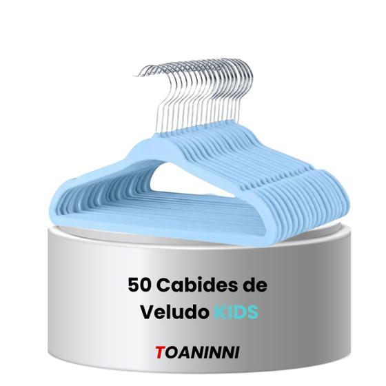 Imagem de Kit 50 Cabides Veludo Infantil Slim Ultrafino Azul Bebe