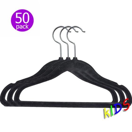 Imagem de Kit 50 Cabides Veludo Infantil Slim Ultrafino Preto