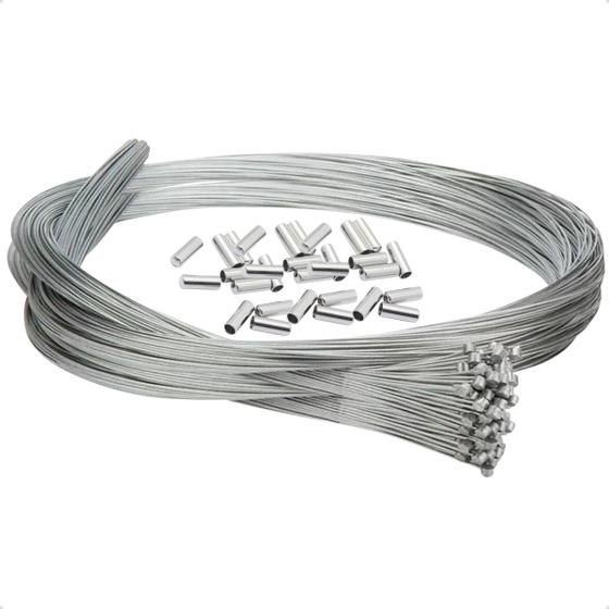 Imagem de KIt 50 Cabos De Aço Para Freio De Bicicleta 1.75m Reforçado Universal Com 50 Terminais Resistentes