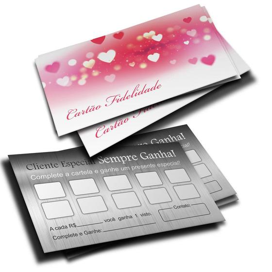 Imagem de Kit 50 Cartões Fidelidade Mod7(Coração) + 100 Selos Adesivos Beijo