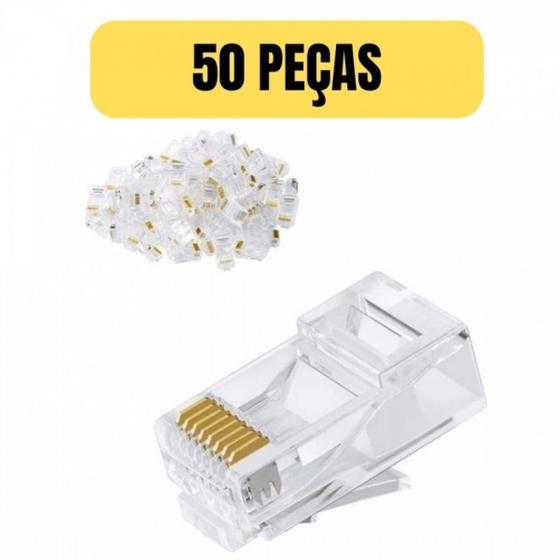 Imagem de Kit 50 conector plug 8x8 para cabo de computador rj45 cat5