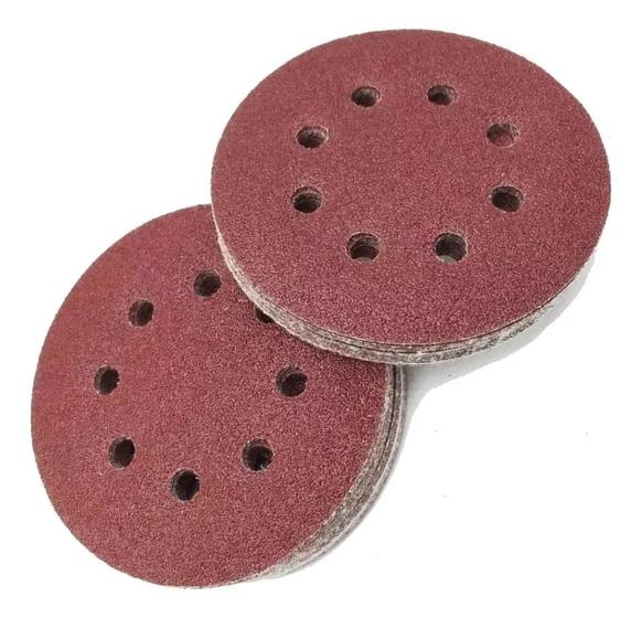 Imagem de Kit 50 Disco De Lixa Fecho Aderente Vermelho Pluma 8 Furos 115mm Grão 40