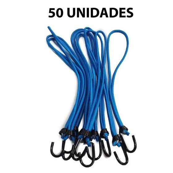 Imagem de Kit 50 Elastico De Lona Caminhao Azul Gancho Metal 35cm