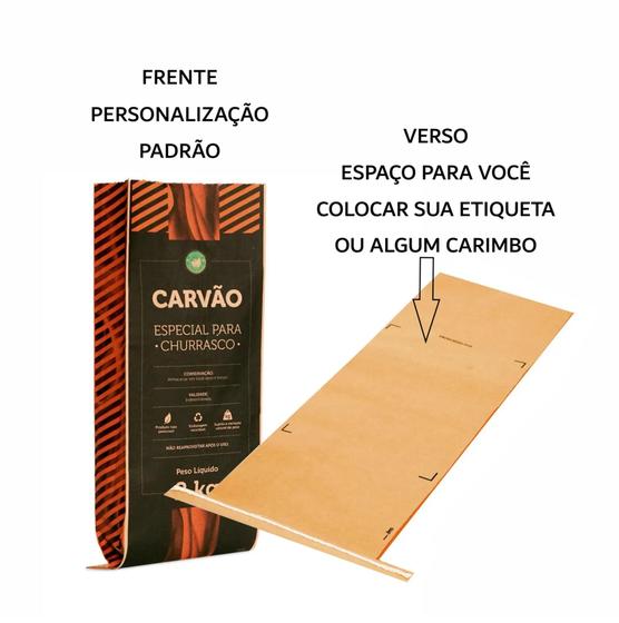 Imagem de Kit  50 Embalagens para Carvão 4kg  + Alça Plástica - Papel Kraft  Klabin - Folha Dupla 140 gramas