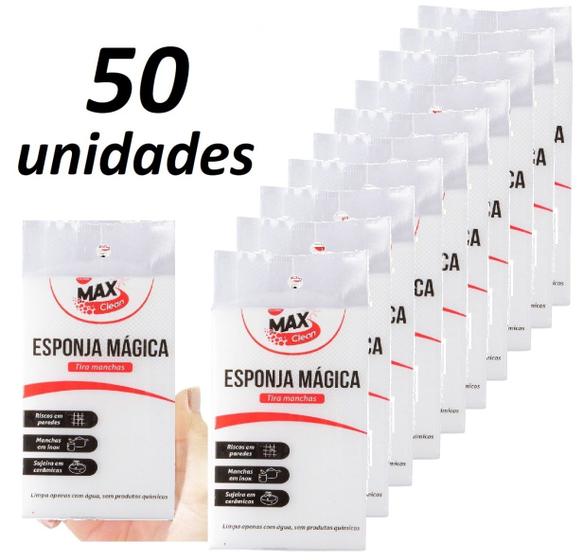Kit 50 Esponja Mágica Bucha Melamina Tira Mancha Original Desengordura Limpeza Max Clean – Clink