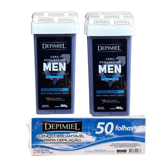 Imagem de Kit 50 Folha Lenço Descartável E 2 Cera Roll-on Men Depimiel