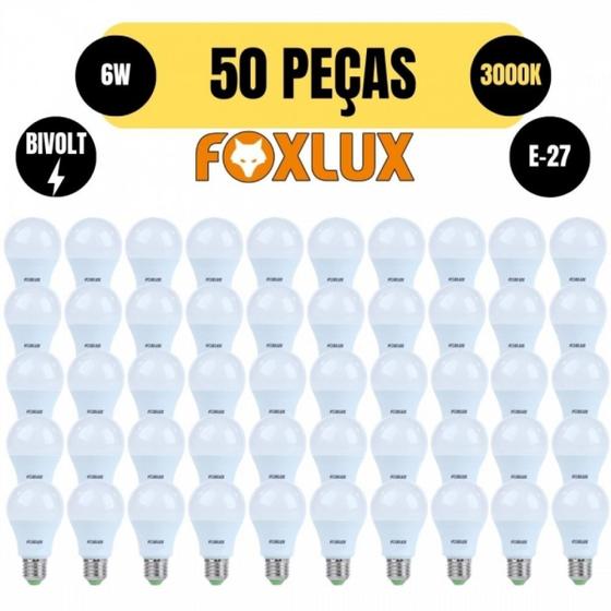 Imagem de Kit 50 lampada led bulbo a60 6w e27 3000k amarela bivolt foxlux