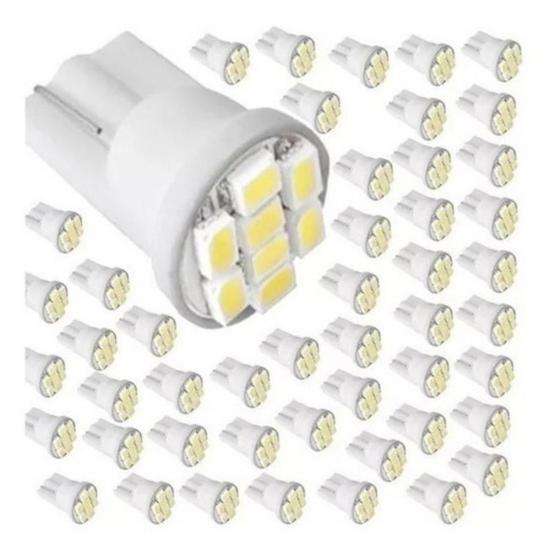 Imagem de Kit 50 Lâmpadas Led T10 8 Led Farol Lanterna 2821 Pingão