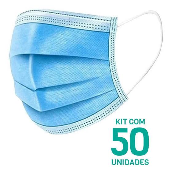 Imagem de Kit 50 Máscaras Descartáveis Adulto Tripla Camada Cor Azul