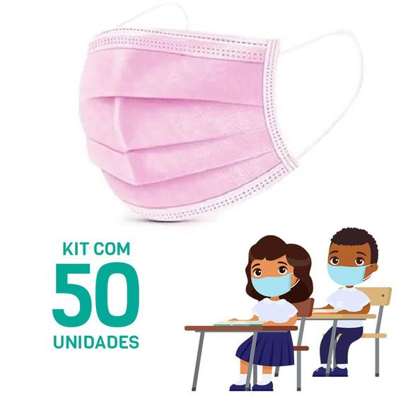 Imagem de Kit 50 Máscaras Descartáveis para Crianças - Cor Rosa