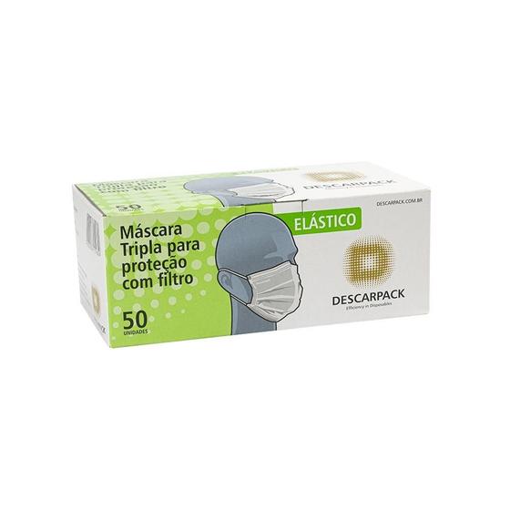 Imagem de Kit 50 Mascaras Tripla Descarpack Elastico