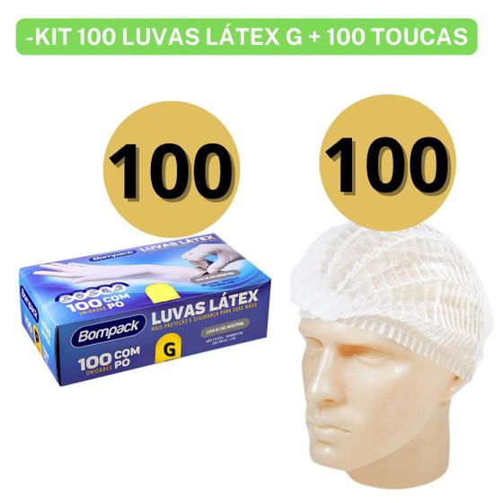 Imagem de Kit 50 Máscaras Tripla Proteção + 100 Toucas Sanfonadas TNT + 100 Luvas Látex C/ Pó Branca